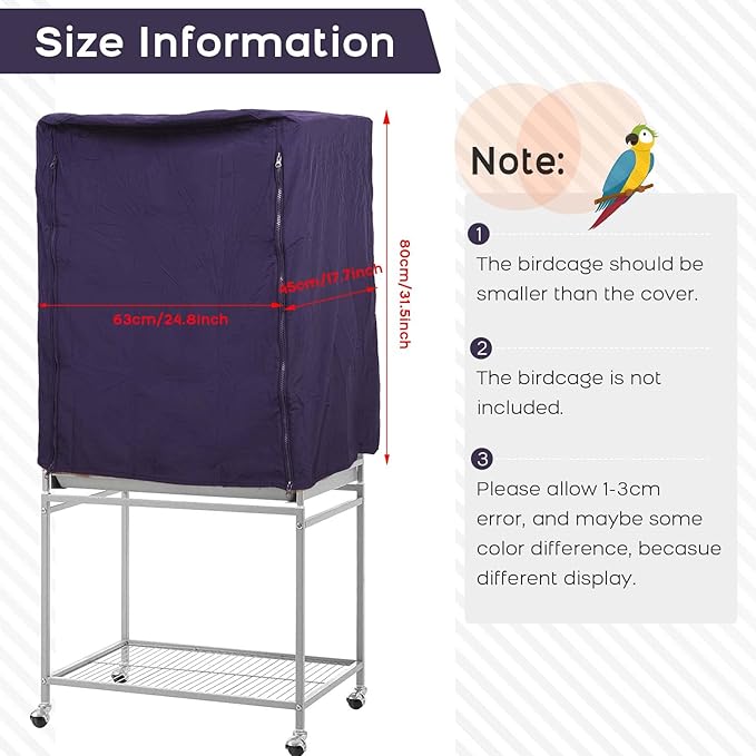 QBLEEV Birdcage Covers, Breathable Parrot Cage Cover Shade, Universal Blackout Windproof Light-Proof Covering Reduces Distractions Night Accessories Cloth Without Cage-17.7x24.8x31.5in (LxWxH)