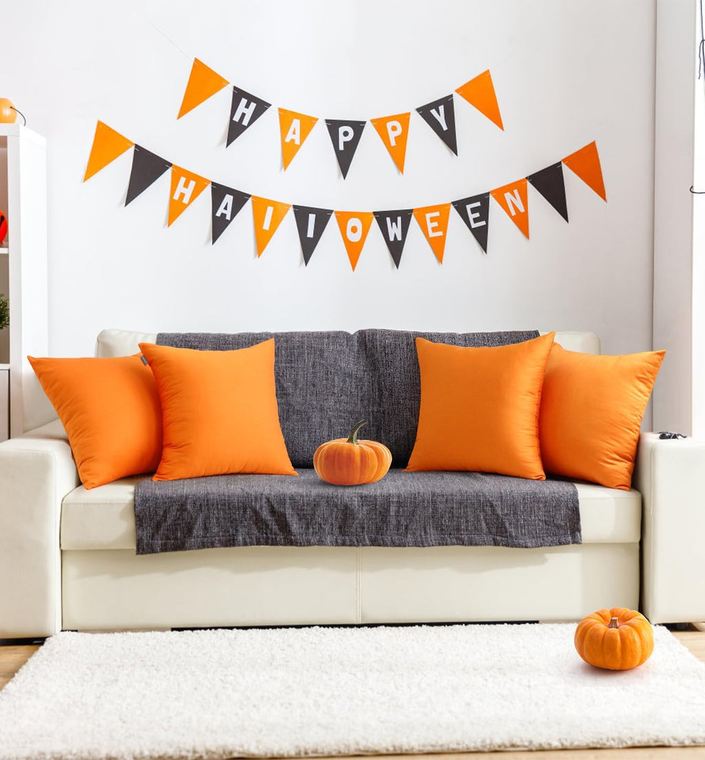 Thmyo 4-Pack 100% Cotton Comfortable Solid Decorative Throw Pillow Case Square Cushion Cover Pillowcase Sublimation Blank Halloween DIY Throw Pillow Covers for Sofa Bed(16x16 inch/40x40cm,Fall Orange)