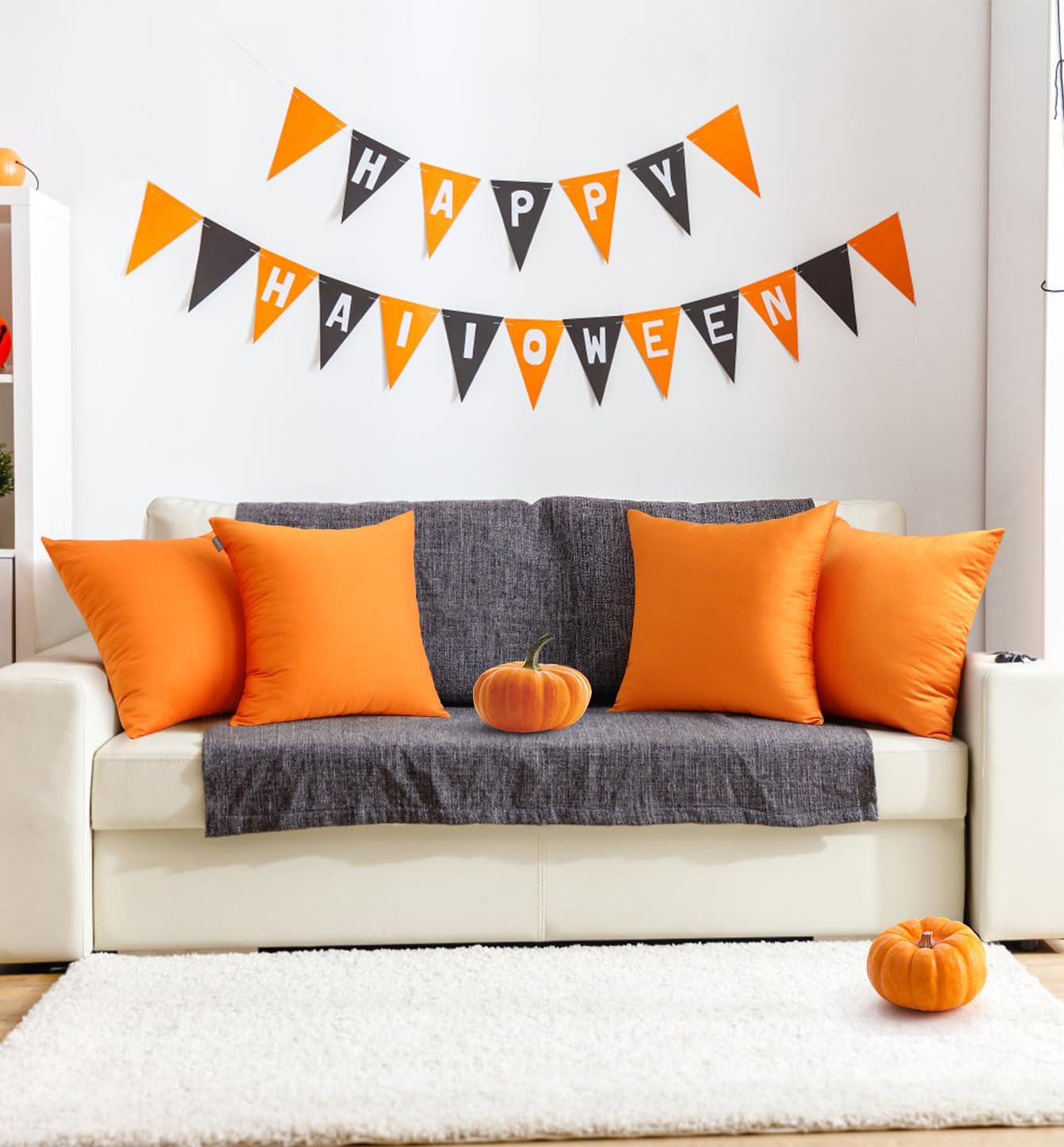 Thmyo 4-Pack 100% Cotton Comfortable Solid Decorative Throw Pillow Case Square Cushion Cover Pillowcase Sublimation Blank Halloween DIY Throw Pillow Covers for Sofa Bed(16x16 inch/40x40cm,Fall Orange)