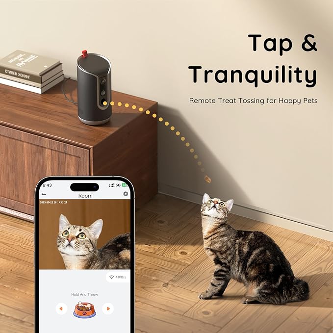 2K Pet Camera Treat Dispenser, AI Photo Album, Dog Camera with 360° Auto Tracking & 5G/2.4G WiFi, 2-Way Talk, Remote Treat Tossing, Motion Alerts for Cats Indoor