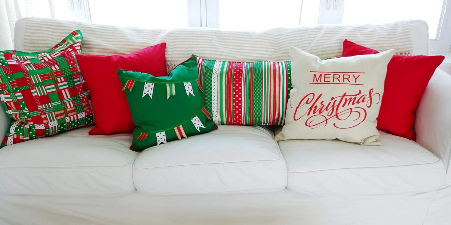 Thmyo 4-Pack 100% Cotton Comfortable Solid Decorative Throw Pillow Cases Square Cushion Cover Pillowcases Sublimation Blank Christmas DIY Throw Pillow Covers for Sofa Bed Car(18x18 inch/ 45x45cm,Red)