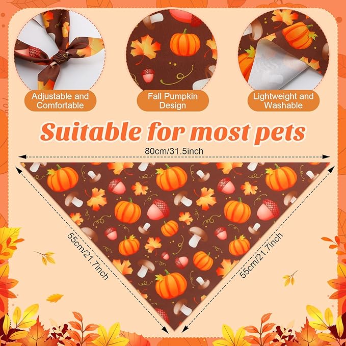 Chunful 100 Pieces Fall Dog Bandanas Bulk Autumn Pet Bandanas with Pumpkin Patterns Triangle Scarf Bib Kerchief Set for Small Large Dog Thanksgiving Costume Accessories (31.5 x 21.7 x 21.7)