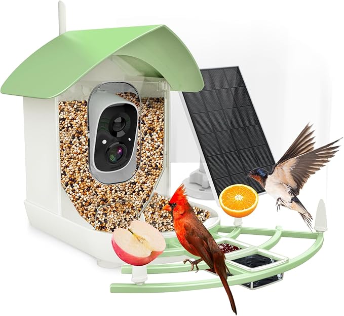 Bird Feeder with Camera,Smart AI Birds Breed Recognition,Birds Motion Detection with Real-Time Notice,Auto Capture Bird Watching WiFi Camera,Solar-Powered Outdoor Charging Bird House,Ideal Gifts,Green