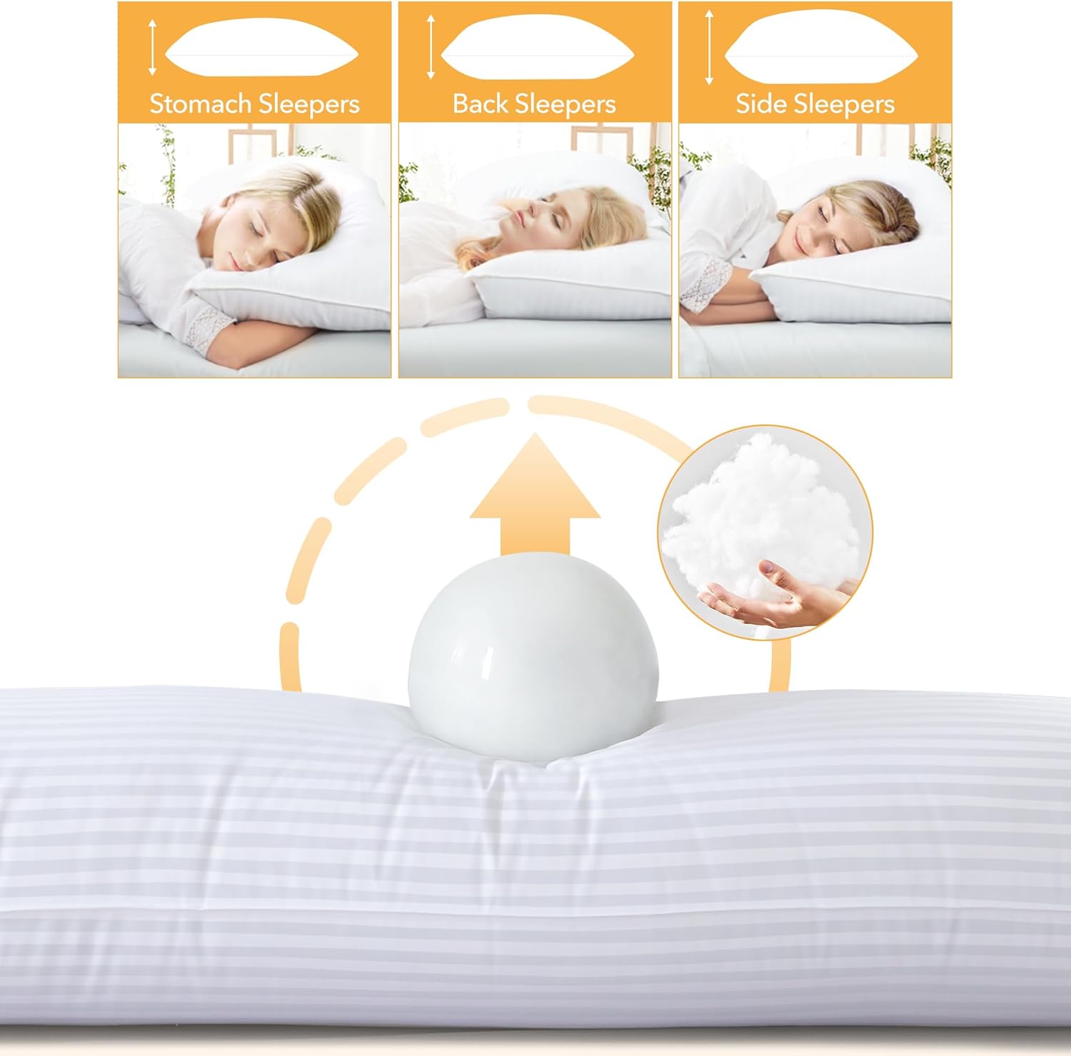 Oubonun Premium Striped Body Pillow, Breathable Cooling Cotton Cover, Soft and Fluffy 3D Down Alternative Microfiber Filled, Long Bed Pillow for Side Sleepers, 20"x54"