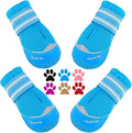 QUMY 4PCS Dog Boots for Large Dogs, Medium Dog Shoes & Paw Protectors for Hot Pavement, Summer Heat Protection, Mesh Breathable Nonslip Dog Booties for Hardfloors, Walking Running Hiking Blue Size 7