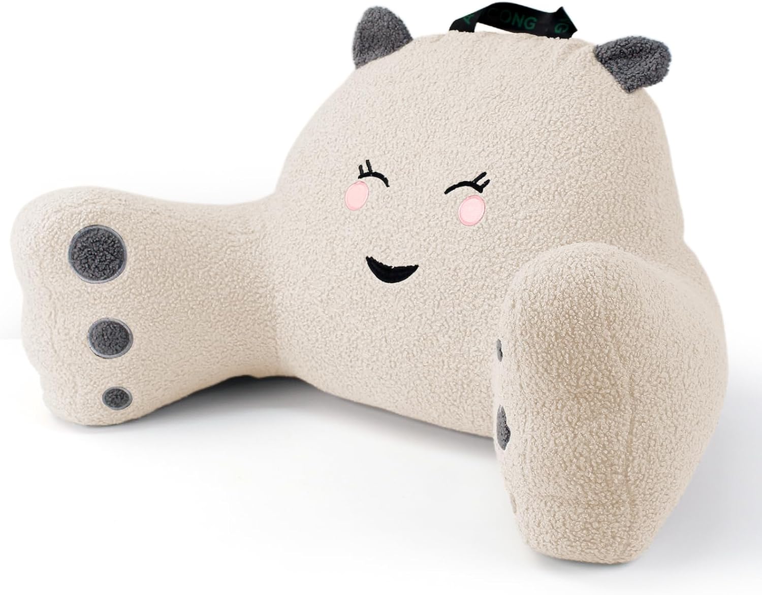 Reading Pillow for Sitting in Bed Couch Teens/Adult, Back Rest Pillow for Sitting Up in Bed with Shredded Memory Foam, Includes Arms and Washable Cover (White)