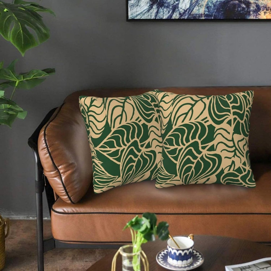 Tropical Green Plant Throw Pillow Covers 18x18 Inch Set of 2 Summer Sage Green Palm Leaves Decorative Pillow Cases Farmhouse Cushion Covers for Couch Sofa Bed Living Room Decor