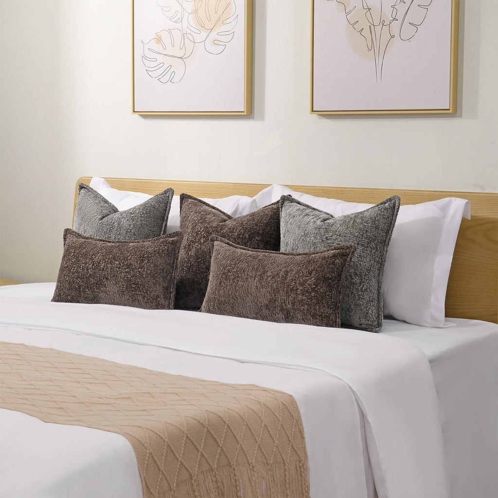 Pack of 2 Chocolate Brown Decorative Throw Pillow Covers 22x22 Cozy Soft Chenille Accent Vintage Square Couch Pillow Covers for Home Decor Bed Sofa Living Room