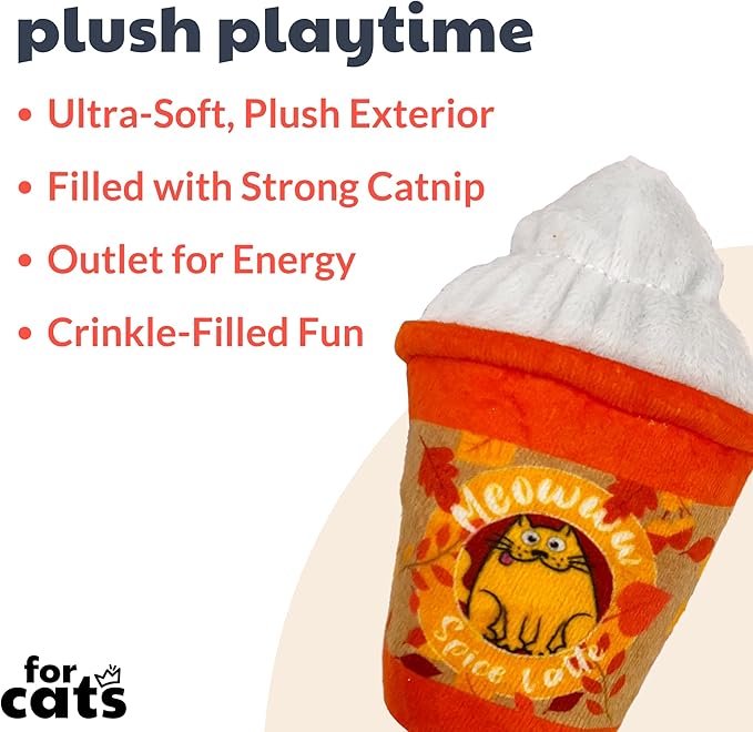 Huxley & Kent Plush Cat Toy - Fall Interactive Catnip Toy for Cats & Kittens - Soft with Crinkle & Catnip - Fun Indoor Play - Meowww Spice Latte