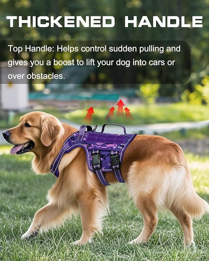 Tactical Dog Harness Medium Sized, Heavy Duty No Pull Dog Harness with Handle, Easy On and Off Service Dog Vest with Molle System, Reflective Pet Vest for Walking Hiking Training