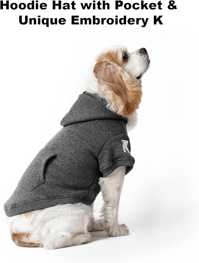 Koneseve Dog Hoodie Fleece Puppy Clothes Warm Sweater with Hat for Small Dogs Cat Hooded Shirt Kitten Pet Basic Hoodies Sweatshirt with Pocket Doggie Soft Winter Coat Apparel (Grey XL)