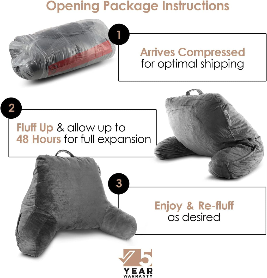 Nestl Reading Pillow for Kids & Teens with Shredded Memory Foam, Backrest Pillows for Reading, Watching, and Gaming, Use on The Couch, Bed, or Floor, Adjustable Support with Washable Cover Dark Grey