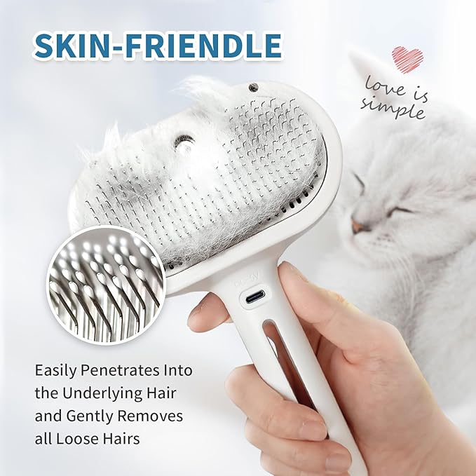 Dog Brush for Shedding, 3 in 1 Self Cleaning Steam Dog Brush - Anti-Static,Cat Steam Brush Removal Comb with Release Button, Grooming Tool for Long and Short Hair Pets, White
