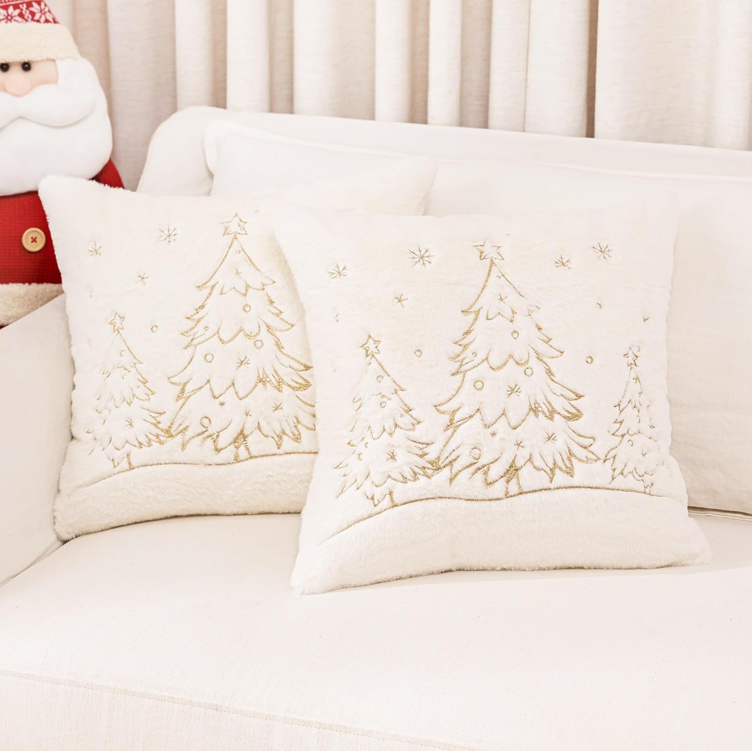 Christmas Embroidered Throw Pillow Cover - Soft Chenille Holiday Decorative Cushion for Xmas Tree Decor, Winter Home Decor, Cozy Living Room Bedroom Sofa (Christmas Tree, 22" x 22" (Pack of 2))