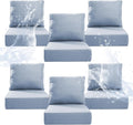 6" Thicker Outdoor Chair Cushion 6 Sets - 24" *24" *6" Waterproof Patio Furniture Cushions with Removable Cover, 28D High Density Sponge Filling Thicken Outdoor Patio Cushions - Baby Blue