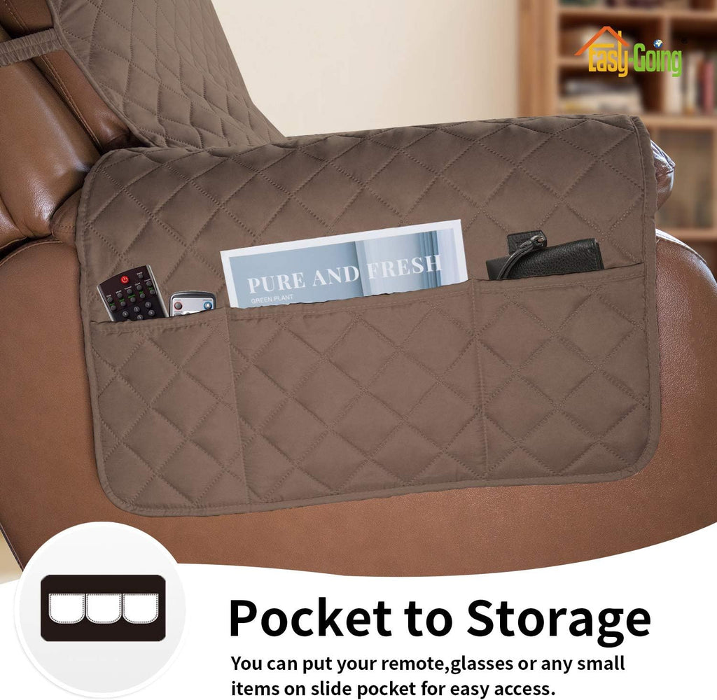 Easy-Going Oversized Recliner Cover Reversible Couch Cover Sofa Cover for Living Room Water Resistant Furniture Protector with Elastic Straps for Pets Dog (Oversized Recliner, Brown/Beige)