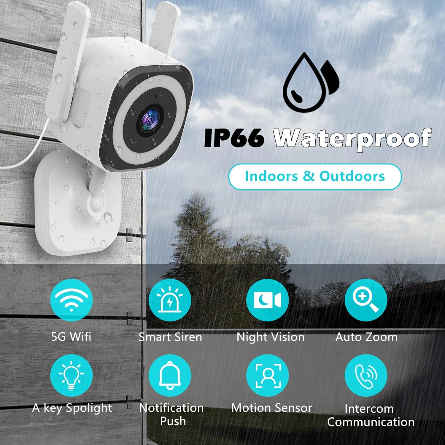 5G Outdoor/Indoor Camera for Home Security,3MP Baby Monitor Cameras for Bedroom/Elder/Dog/Pet Security Camera,IP66 Waterproof,Night Vision, Motion Detection, Alarm Siren, Two-way Talk, SD/Cloud -2Pack