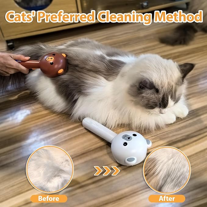 Cat Steam Brush with 2 Spray Levels & Release Button, 4-in-1 IPX7 Waterproof Water Brush for Shedding Grooming, Pet Hair Removal Comb for Long Short Haired Cats Dogs, Self Cleaning Slicker
