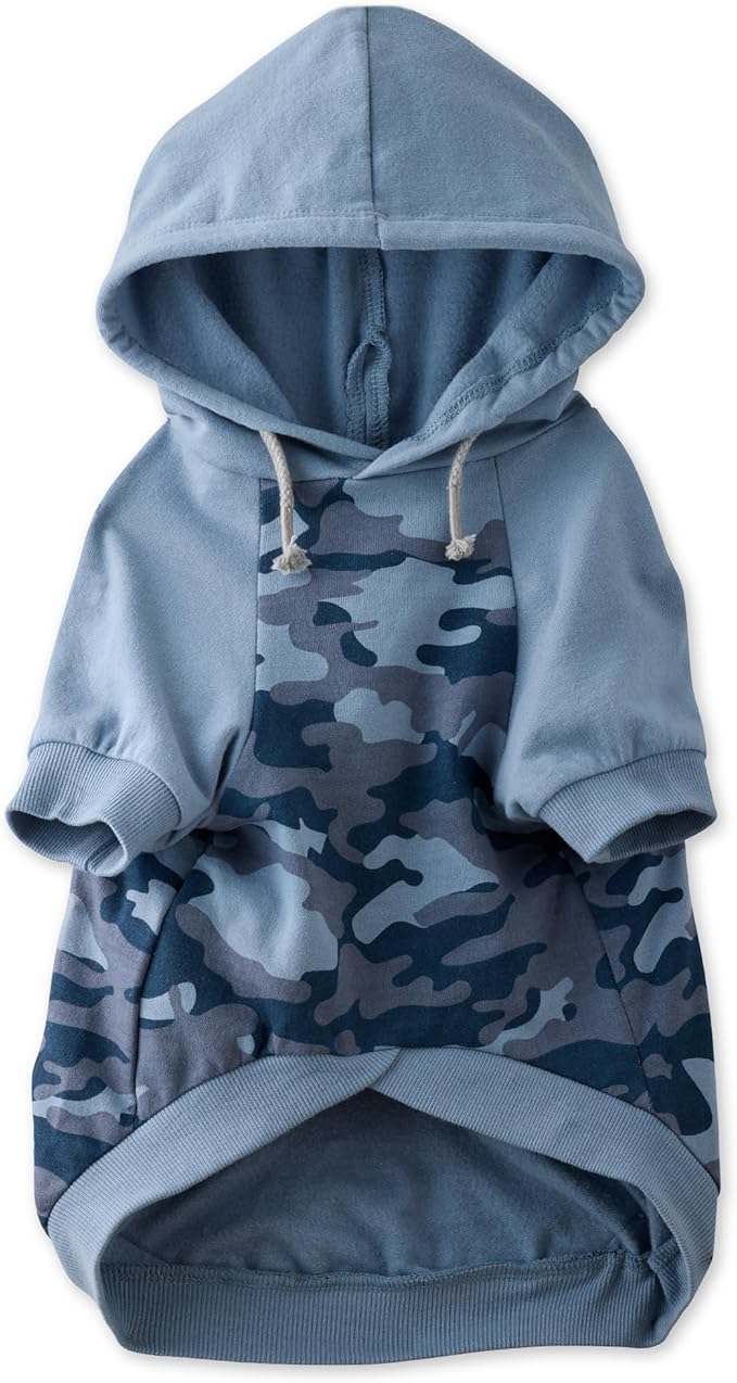 Rocky – The Orginal Lightweight Hooded TEE 100% Organic Cotton Dog Hoodie Pet Coat Sweater for Small, Medium, Large Dogs, Navy Half Camo, Small (10-25 lbs)