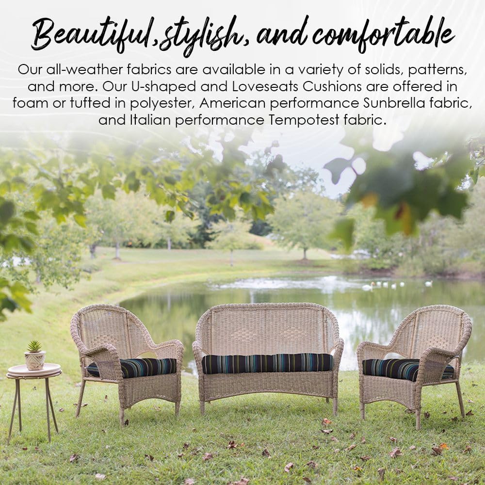 RSH DECOR: Tufted Wicker Loveseat Cushion | 41” x 19" | All-Weather Spun Fabric | Water and Fade-Resistant | Outdoor Settee Cushion for Patio Furniture | Black & White Aztec