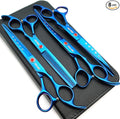 7.0in Titanium Blue Professional Pet Grooming Scissors Set,Straight & Thinning & Curved Scissors 4pcs Set for Dog Grooming,(Blue)