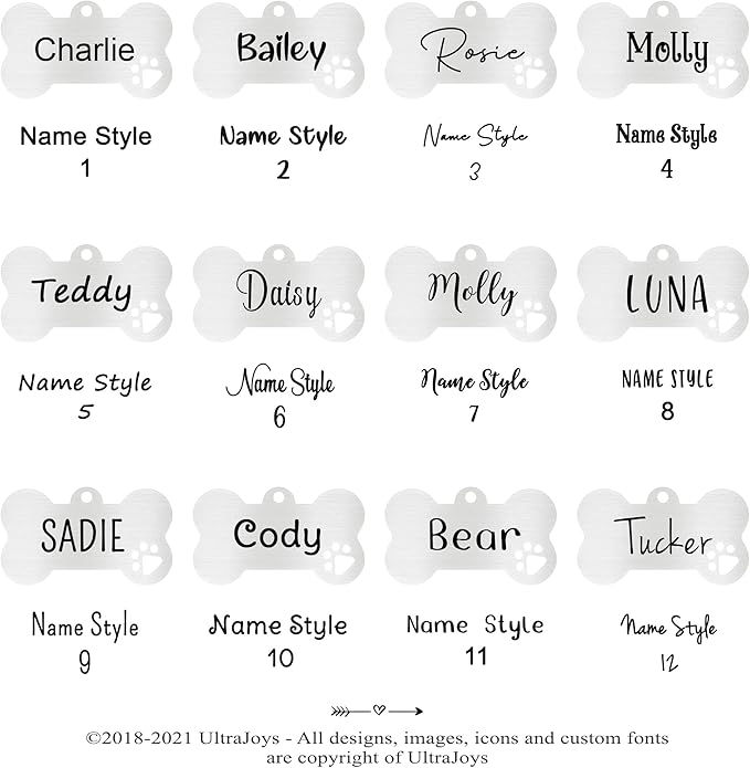 Ultra Joys Dog Tags Personalized for Pets - Hollow Paw Custom Pet ID Tag - Engraved Dog Tag for Small, Large Dogs - Small Bone in Silver