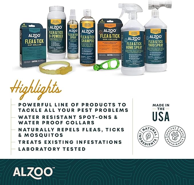 ALZOO Natural Flea & Tick Dog Collar - Helps Repel Fleas, Ticks & Mosquitoes - 100% Plant-Based Active Ingredients - Waterproof - Up to 4 Months Protection - Medium-Sized Dogs: 16-40 lbs - Single