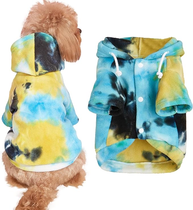 Mklhgty Tie Dye Dog Hoodie, Winter Coat for Small Dogs - Ultra-Soft Adjustable Warm Hood, Breathable Comfort Fabric for Daily Use
