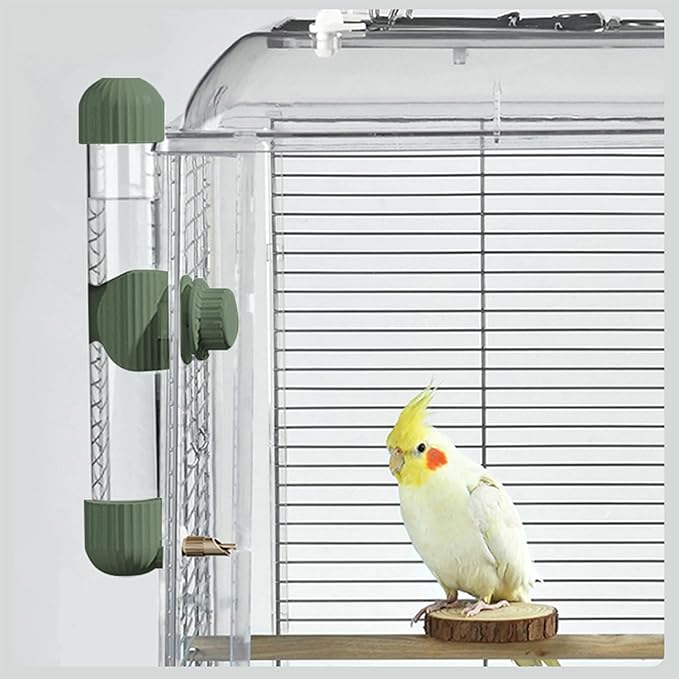 9.4 Fl Oz No Mess Bird Water Dispenser, Automatic Parrot Water Feeder with Spring Valve, Clear Cage Water Drinker for Parakeets Cockatiels Budgies Finch Lovebirds & Canary (Green, 9.4 fl oz (280ml))