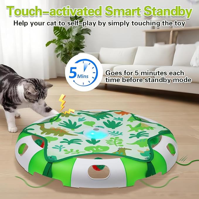 Automatic Interactive Cat Toy with Moving Feather & Chirping Sound Motion Activated Track Toys for Indoor Cats,USB Rechargeable, Extre 2 Cat Bell