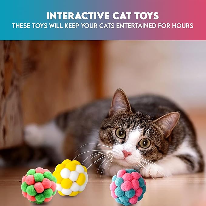 9 Pcs Cat Balls & Catnip Toys Set - Cartoon Fuzzy Balls, Soft & Lightweight - Kittens Chewing, Kicker Toys - Toys for Indoor Cats - Kitten & Cat Accessories - Pack of 9