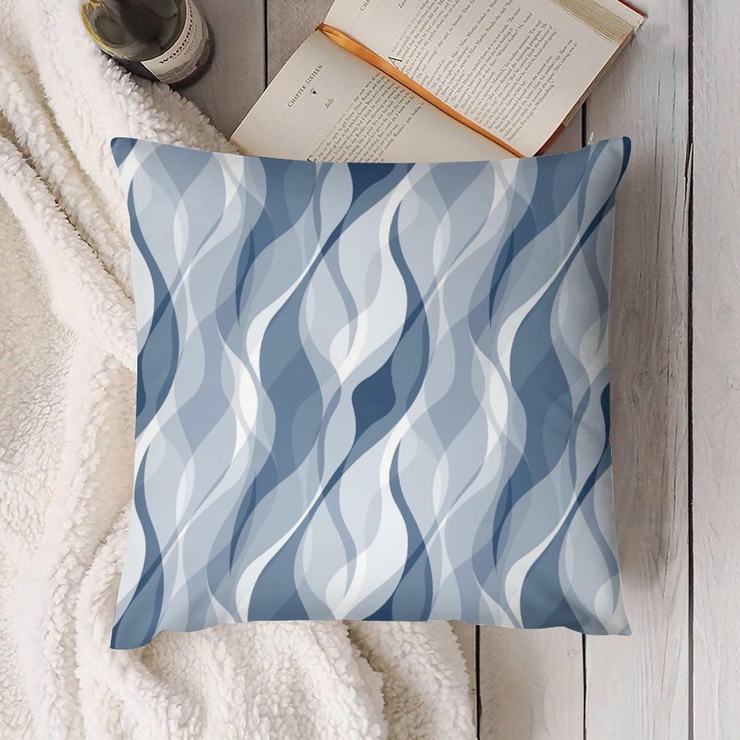 Light Blue Throw Pillow Covers Modern Abstract Blue and Grey Striped Decorations for Bedroom Living Room Farmhouse Sofa Pillows Bed Couch 16x16 Inch