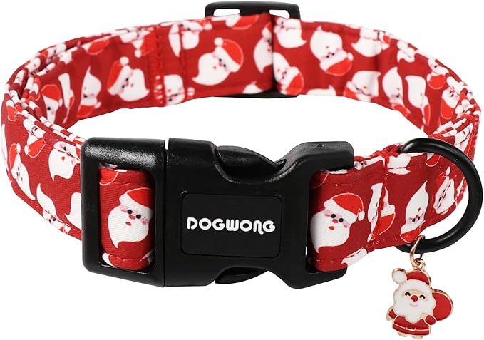 DOGWONG Santa Dog Collar - Red, Adjustable Designer Collar for Small to Large Dogs