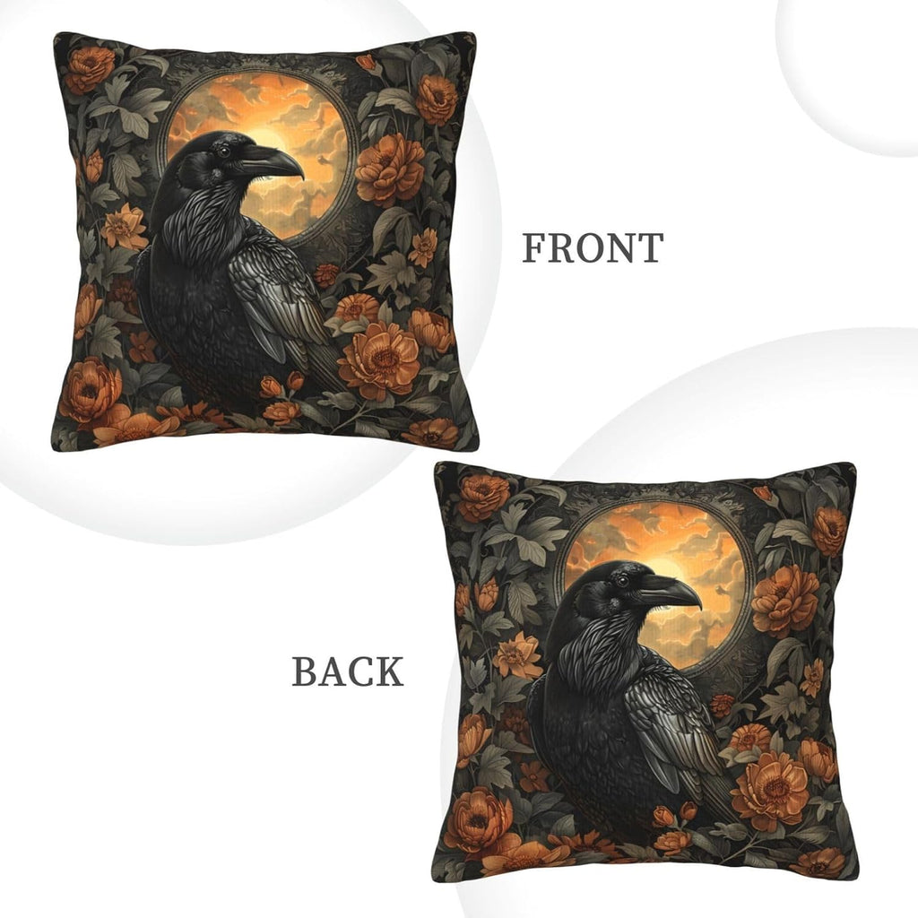 Mystical Raven Art Print Decor, William Morris Abstract Vintage Floral Design 18x18 inches Throw Pillow Covers Square Pillowcases Decor for Bed Couch Sofa Room Cushion Covers