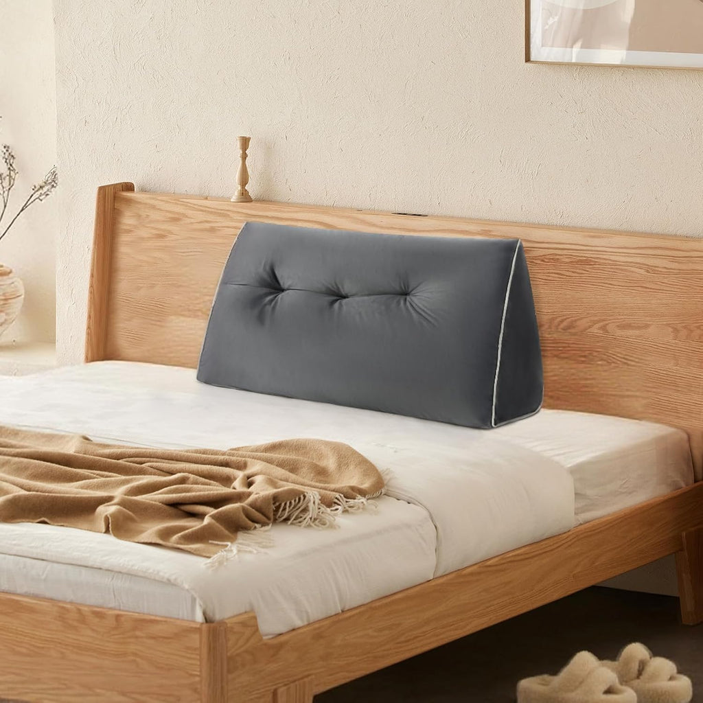 Headboard Wedge Pillows Twin/Twin XL, Ergonomic Bed Triangular Headboard Pillow, Thickened Backrest Cushion for Reading in Dorm Bed Sofa, Dark Grey, 39in