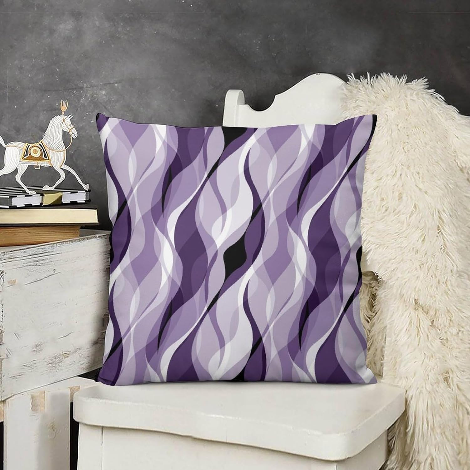Purple Throw Pillow Covers Modern Abstract Purple and Grey Striped Decorations for Bedroom Living Room Farmhouse Sofa Pillows Bed Couch 22x22 Inch