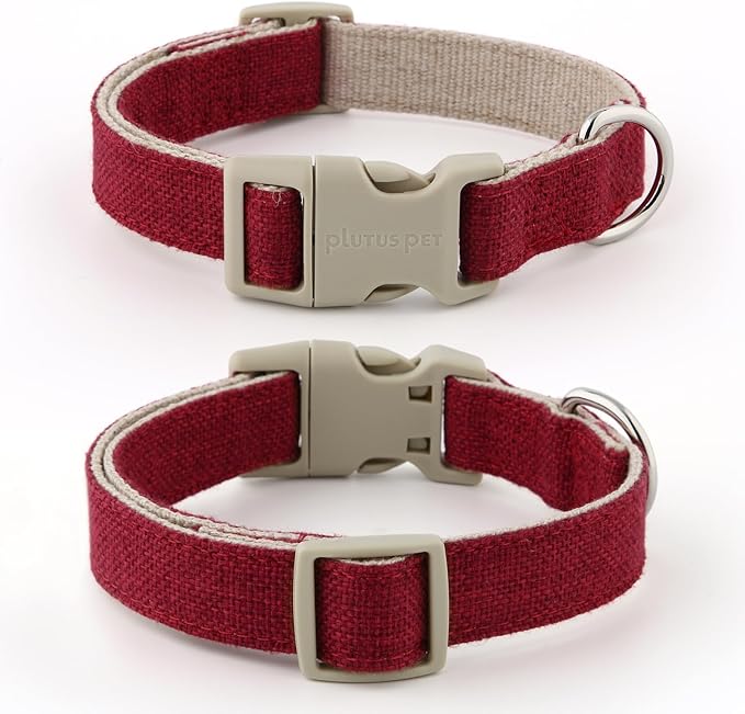 Plutus Pet Cotton Hemp Dog Collar and Leash Set, Adjustable Collar for Small, Medium, and Large Dogs, Heavy Duty and Soft on Skin, Red, XS