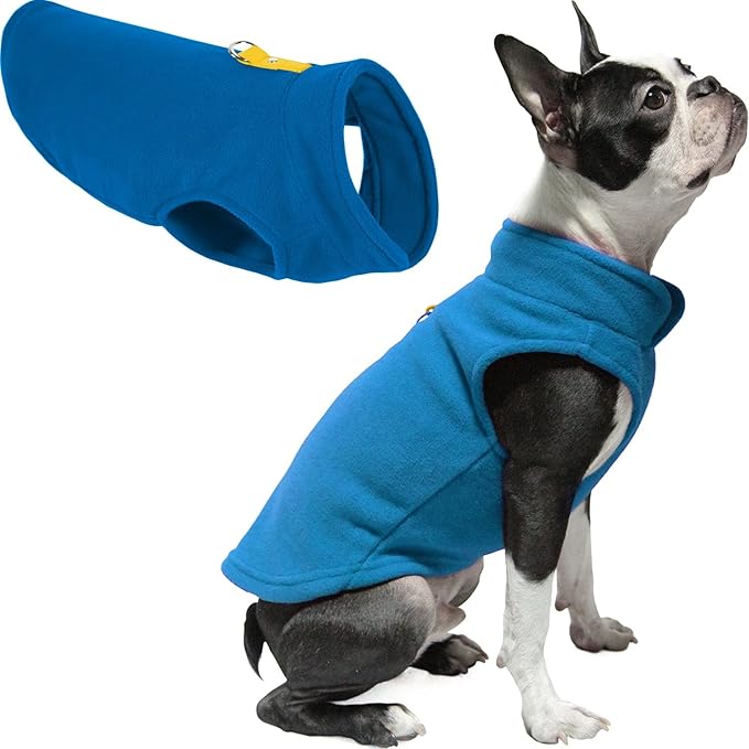 Gooby Fleece Vest Dog Sweater - Deep Blue, Medium - Warm Pullover Fleece Dog Jacket with O-Ring Leash for Small to Medium Dogs