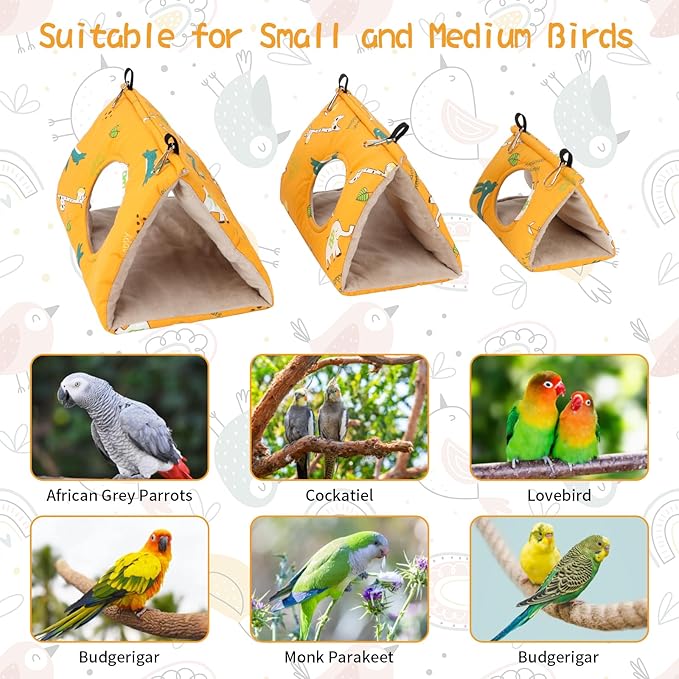 Rypet Winter Warm Bird Nest House - Hanging Hammock Velvet Shed Hut Cage Plush Fluffy Birds Hideaway Sleeping Bed Fuzzy for African Grey Cockatoo and Other Amazon Parrot Large（Yellow）