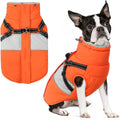 SUNFURA Small Dog Coat with Harness Built in, Warm Dog Jacket Winter with Zipper On Back, Waterproof Pet Snow Jacket Snowsuit Pet Sweater Clothes for Puppy, Orange XS