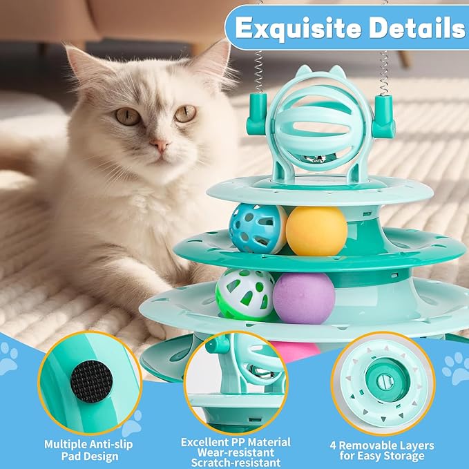 Cat Toy Interactive Pet Plaything for Indoor Kitten Interactive Kitty Puzzle Ball with 2 Cat-Tease (Green)