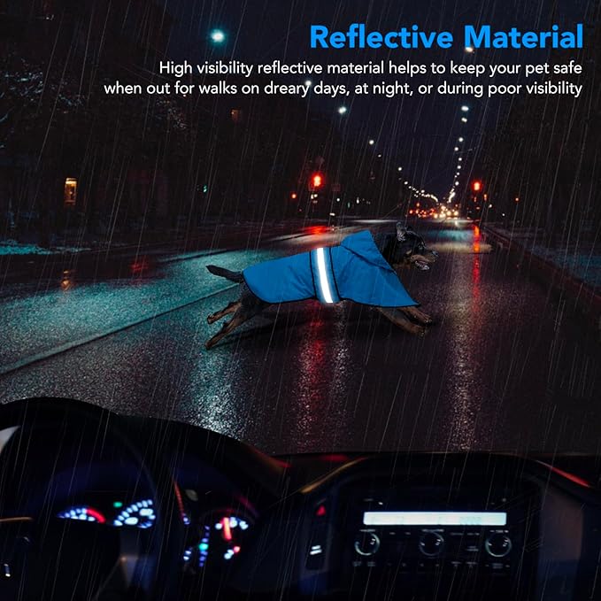 Dog Raincoat - Waterproof Doggie Rain Jacket with Leash Hole, Lightweight Hooded Pet Poncho Slicker (Medium, Blue)