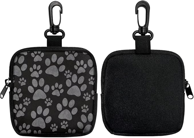 KEIAHUAN Paw Print Small Black Treat Pouch for Dog Training Hands-Free Training Dog Treat Pouch Portable Puppy Snack Bag for Treat for Walking Hiking Traveling, Zipper Closure, Black
