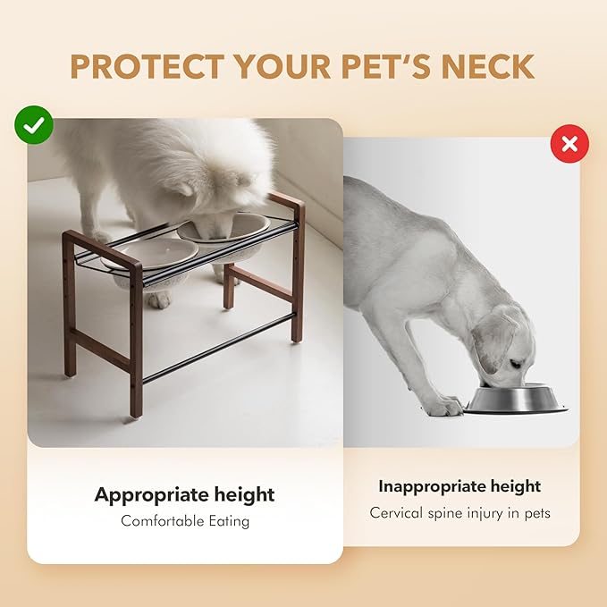 8.7inch Ceramic Adjustable Raised Double Bowls Set with Stand, 3 Heights Elevated, 2 Placement Options, Food and Water Dishes for Large Dog(Double Bowls+Stand, Reactived Glaze -White)