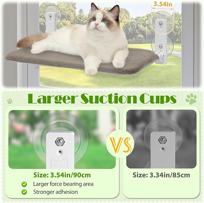 keny Cordless Foldable Cat Window Perch, Reversible Cover with Two Different Kinds of Fabrics, Brown