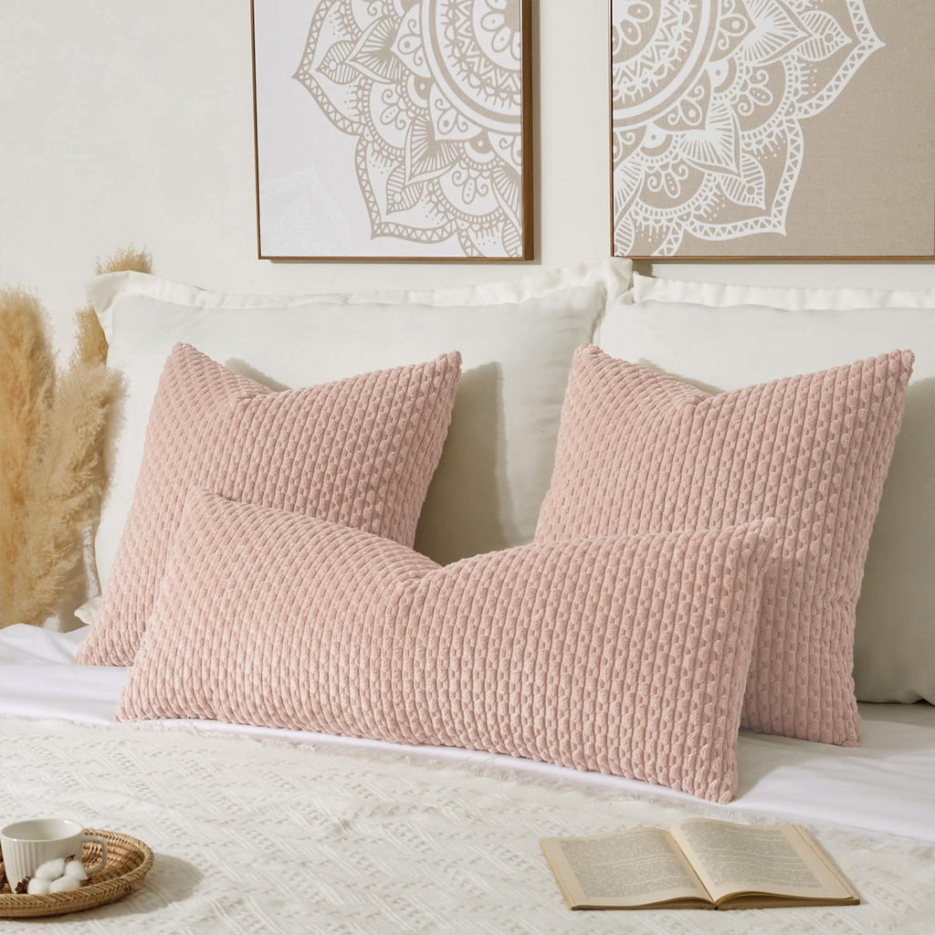 Kevin Textile 14x36 Inch Long Lumbar 1 Pack Boho Decorative Throw Pillow Cover Soft Striped Corduroy Rectangle Cushion Case Farmhouse Accent for Living Room Couch Sofa Bed, Light Pink