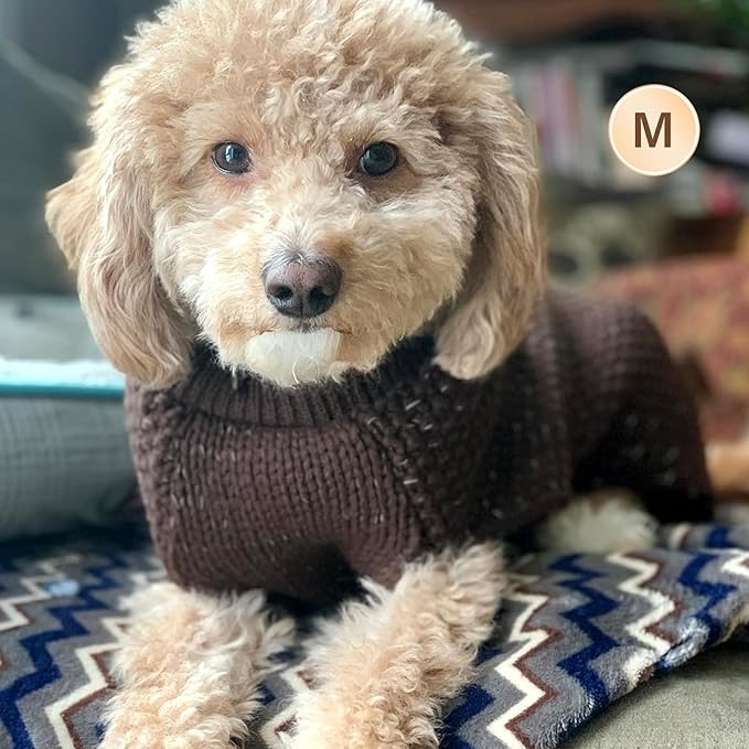 KYEESE Dog Sweater with Leash Hole Warm Pullover with Reflective Yarn for Small and Medium Dogs Male Soft Knit Pullover Boy Dog Coats Cozy Lightweight Thick Sweater,Khaki,Medium