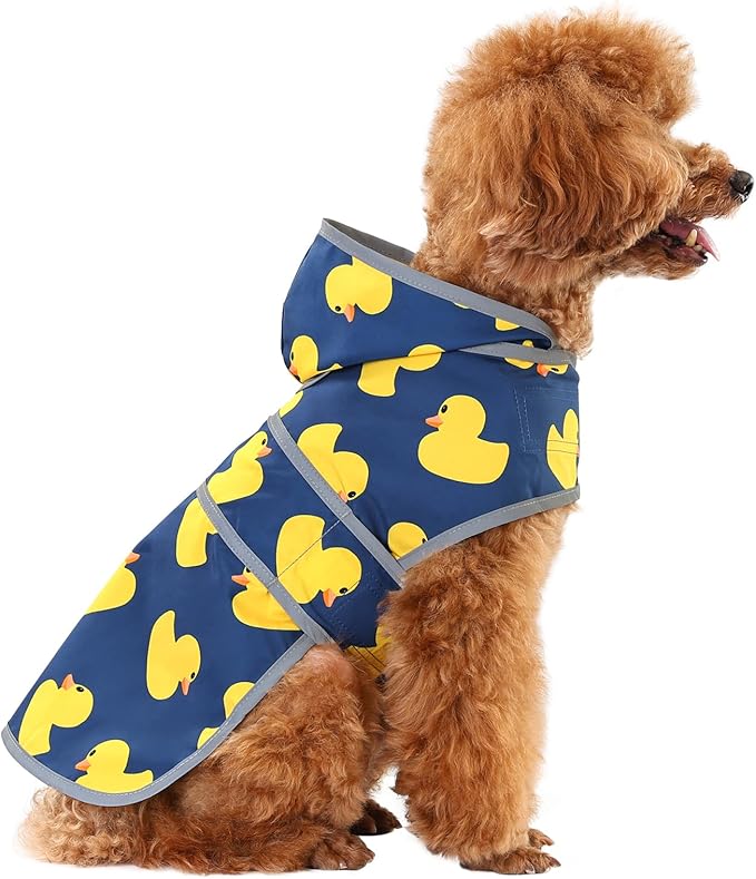 Dog Raincoat for Small Dogs Puppies Waterproof Hooded Rain Jacket with Reflective Strips Leash Hole & Poncho Adjustable Fit (Duck,XS)