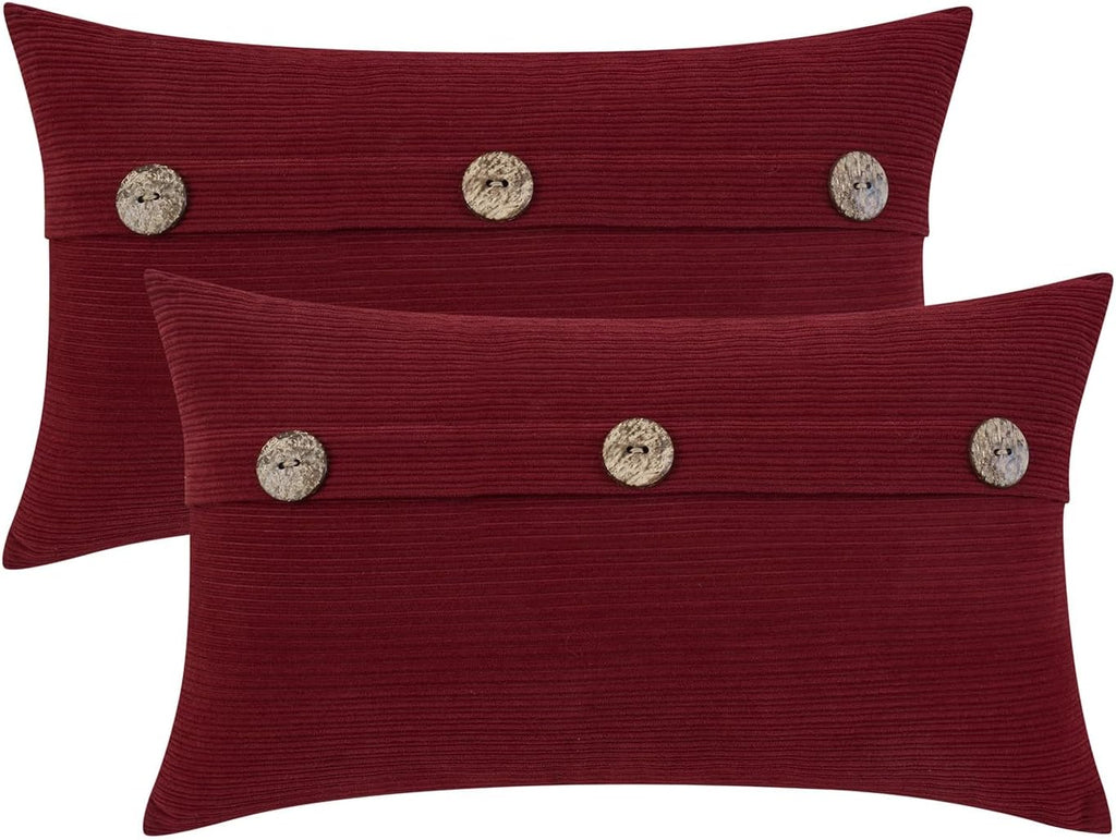 HWY 50 Burgundy Red Chenille Throw Pillow Covers 12x20 Inch with Triple Buttons, Soft Farmhouse Accent Decorative Cushion Cases for Couch Sofa Living Room Pack of 2 Rectangle