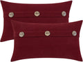 HWY 50 Burgundy Red Chenille Throw Pillow Covers 12x20 Inch with Triple Buttons, Soft Farmhouse Accent Decorative Cushion Cases for Couch Sofa Living Room Pack of 2 Rectangle